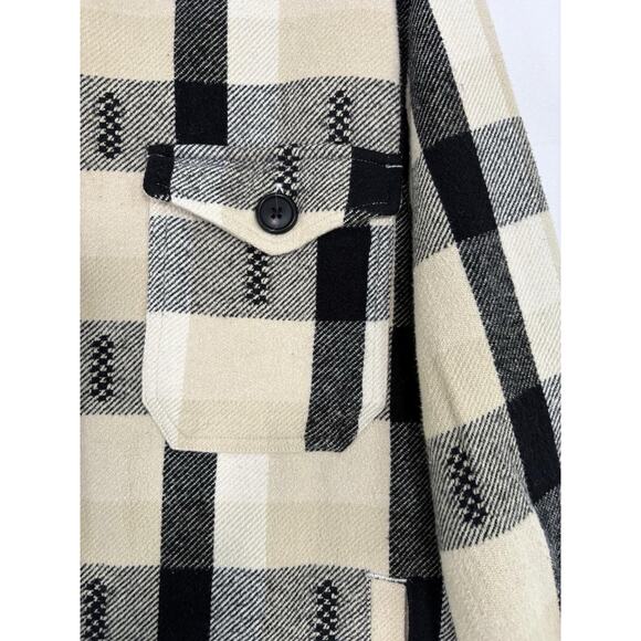 Lucky Brand Buffalo Plaid Oversized Jacket Women’s M Cream Black Southwestern - Picture 11 of 16